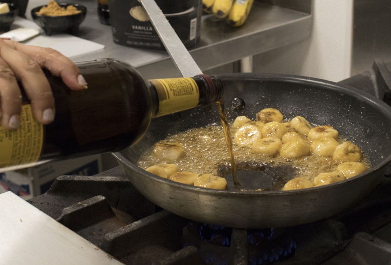 An off-the-menu treat is a more-than-ample bowl of classic bananas Foster.