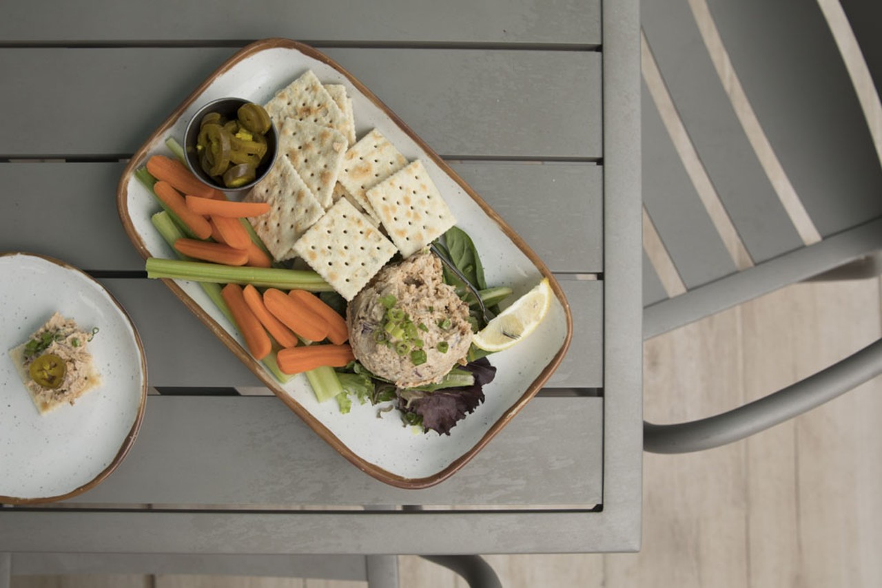 The smoked fish spread &#151; balanced, standard fare &#151; is amberjack with bits of celery and onion.
