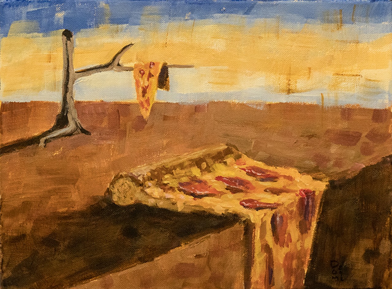Dominick Critelli's "The Persistence of Pizza" is a tongue-in-cheek tribute to Salvador Dal&iacute;.
Photo by Jennifer Ring