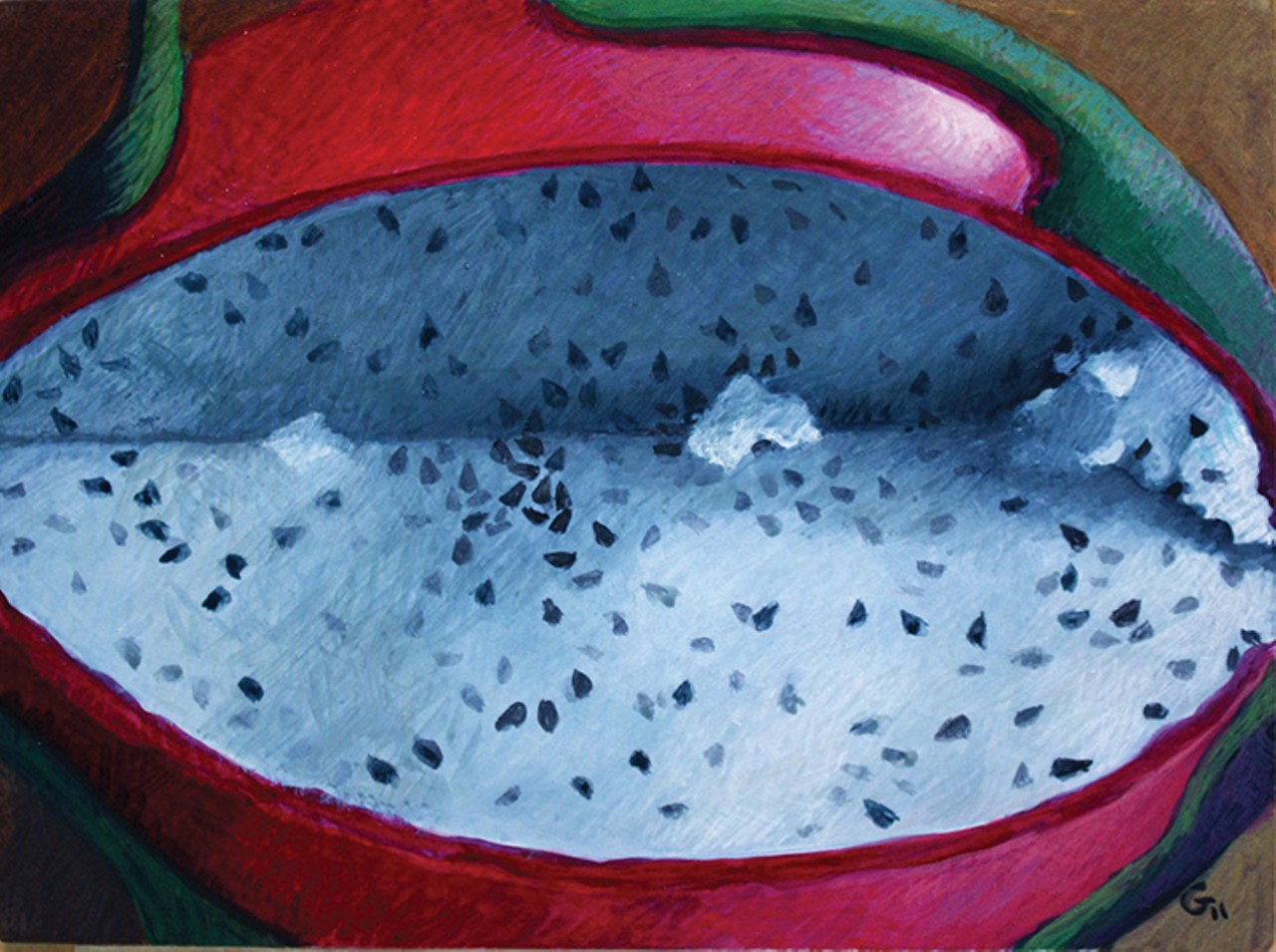 Gainor Roberts' dragon fruit in egg tempera; Genesis
Photo courtesy of the Dunedin Fine Art Center