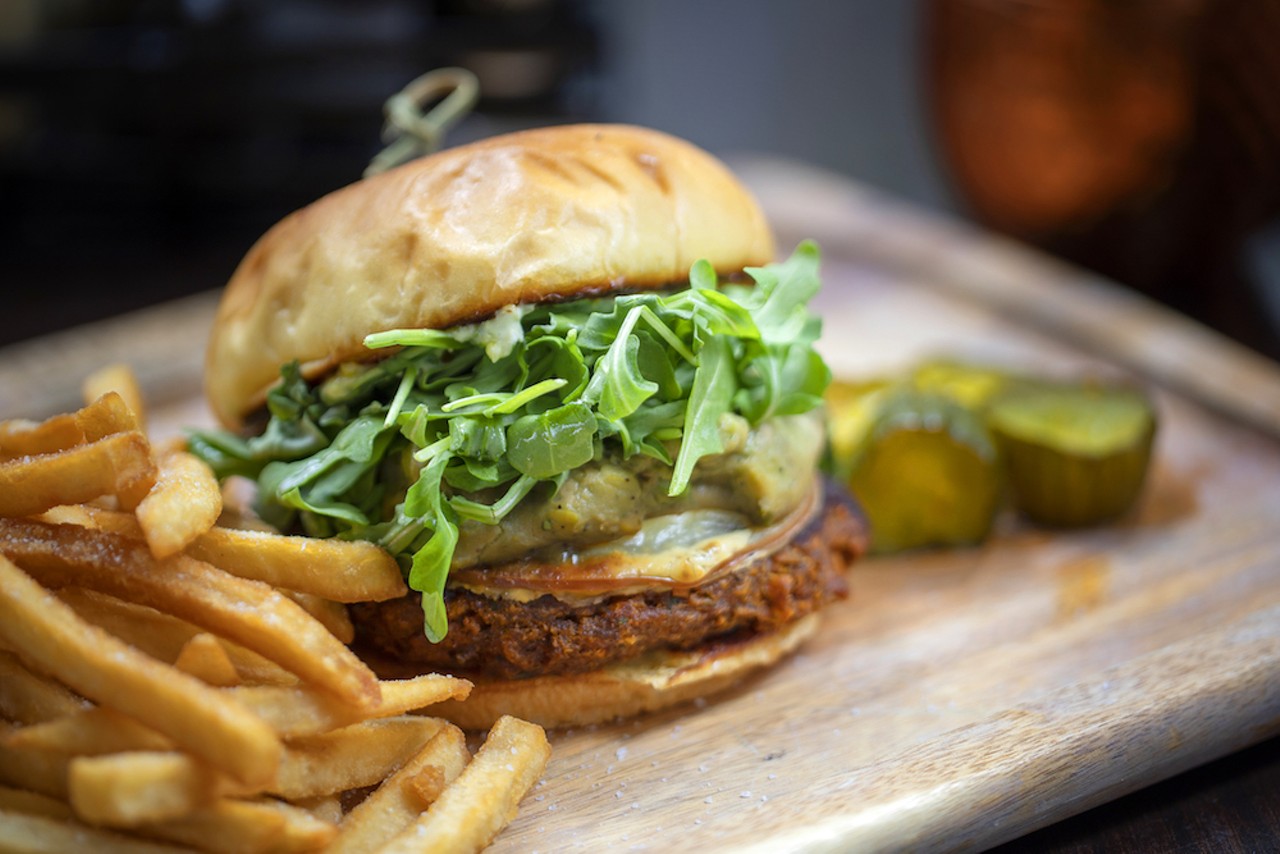 The chorizo spiced turkey burger comes topped with crushed avocado, smoked Gouda, arugula and spicy mayo.