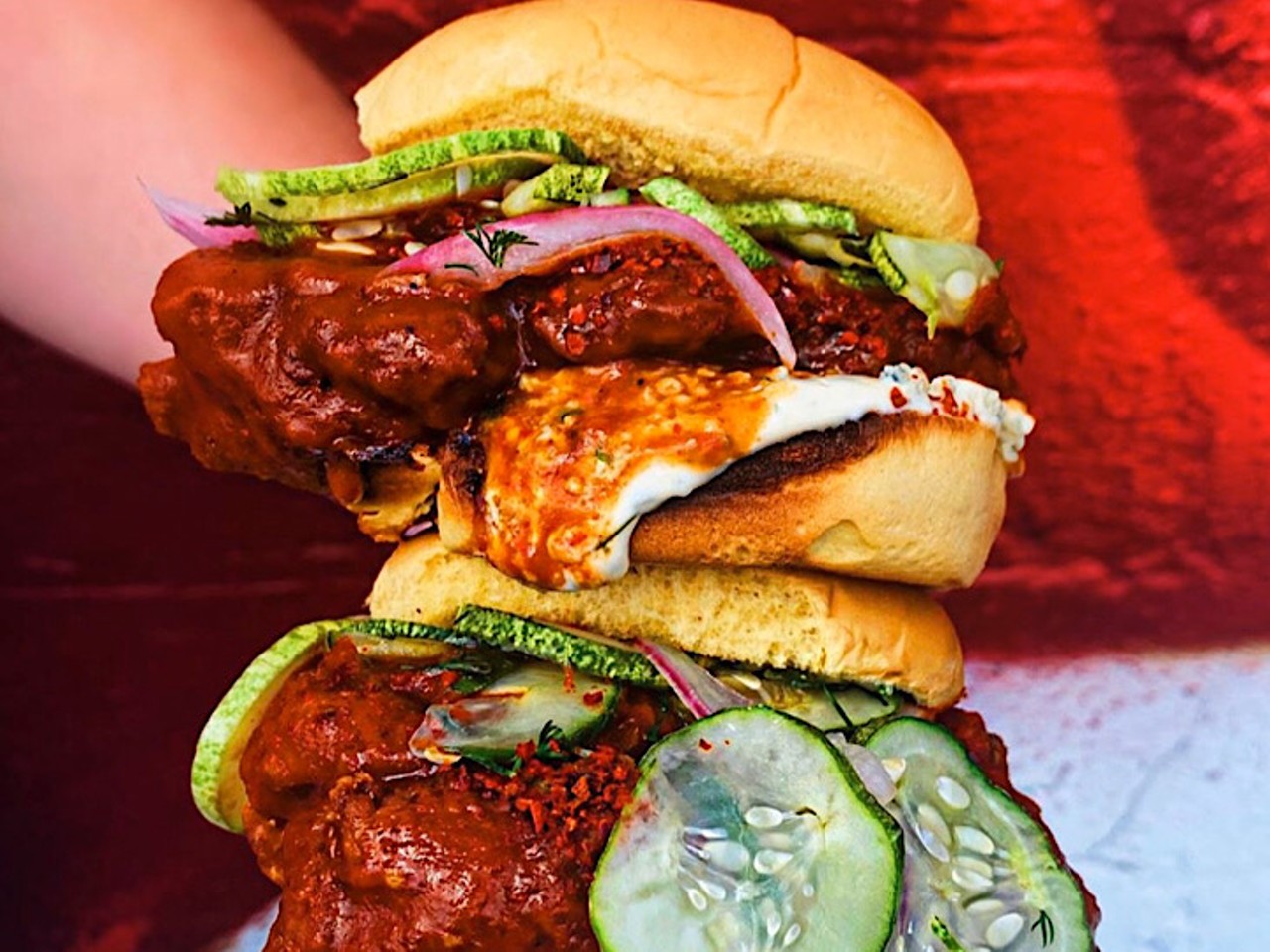 Fork and Hen
1701 N Franklin St, Tampa, FL
Feeling fancy and kind of adventurous? Their version of the chicken sandwich comes with a plethora of toppings, with &#147;house sambal, tarragon aioli, lavender sorghum, farm pickles&#148; as their listing under the menu. 
Photo via Fork and Hen/Instagram