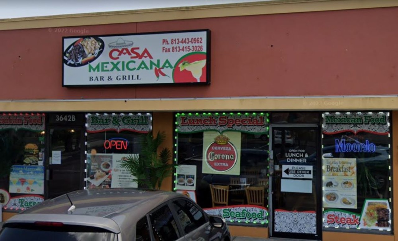 Casa Mexicana Bar & Grill 
3642 W Gandy Blvd., Tampa, 813-443-0962
An OG authentic Mexican spot whipping up mouth watering combinations of enchiladas, chimichangas and signature tacos.
Photo via Casa Mexicana Bar & Grill/Google