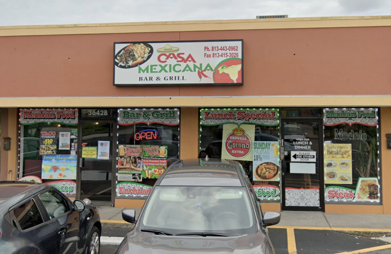 Casa Mexicana Bar and Grill
3642 W Gandy Blvd., Tampa, 813-443-0962
Serving the people of Tampa for multiple decades, the spiced dishes here are as explosive as the fireworks shop it sits next to.
Photo via Google Maps