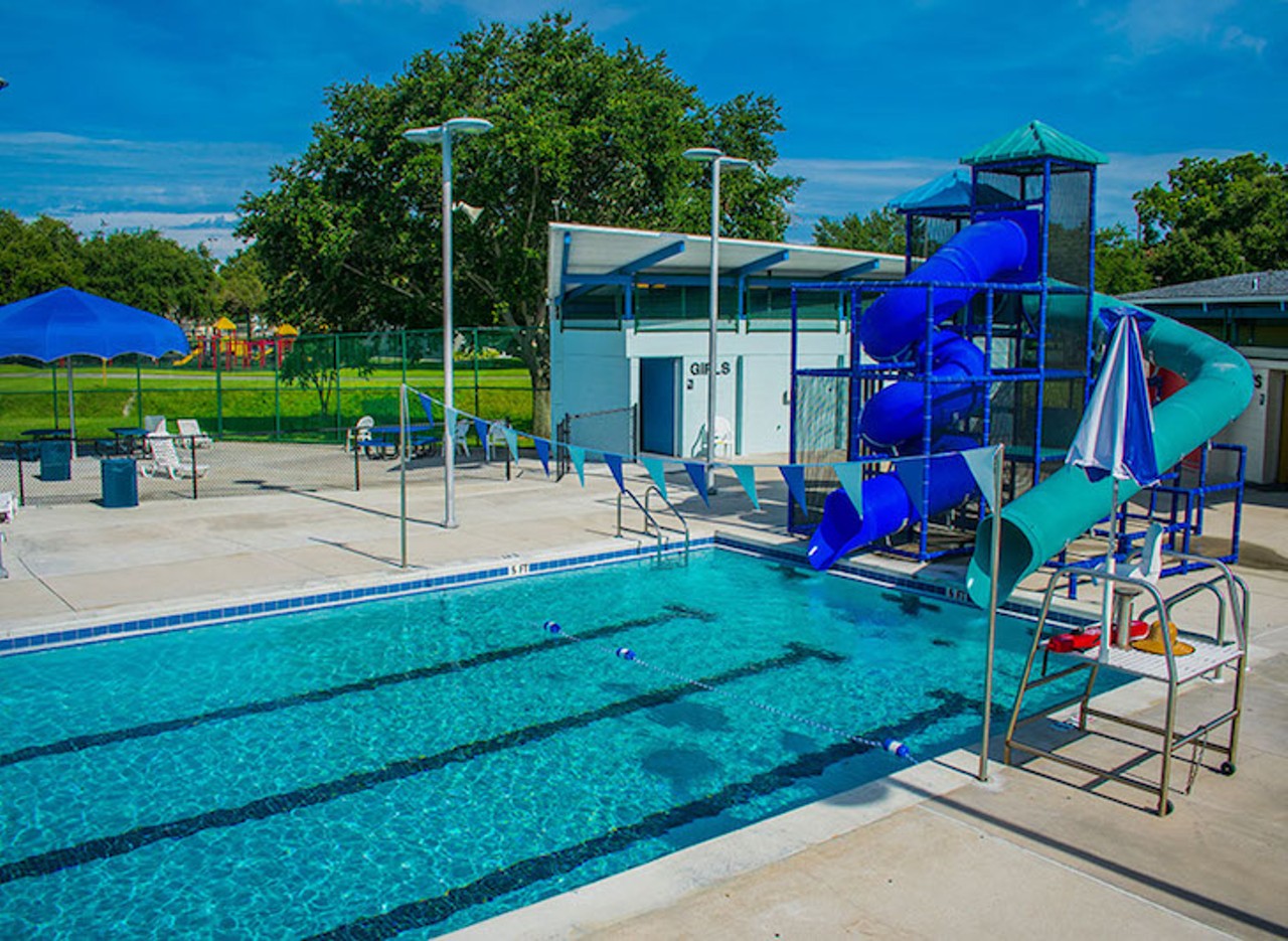 Childs Park Pool 
1227 43rd St S, St. Petersburg, FL 33711, (727) 893-7730 
Price: $3 ages 13 and up  
Childs Park pool is one of St.Petersburg&#146;s dozens of public pools scattering the city. With a new pool facility, shaded picnic area, flume slide, and splash pad is definitely worth the $3 entry fee.  They even have a twliglight swim Fridays from 6:30-9:30, if swimming in the dark is your thing.  
Photo via  stpeteparksrec.org