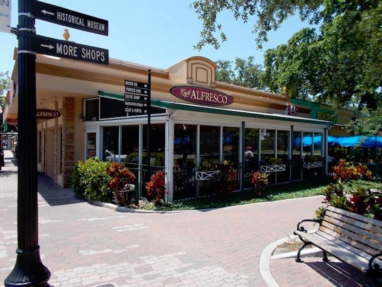  Cafe Alfresco  
344 Main St, Dunedin, FL 34698 ,(727) 736-4299  
A large, open air dining patio and friendly waiters will greet you upon arrival at Cafe Alfresco. A Dunedin gem and local favorite, this spot has go-to neighborhood haunt written all over it.  
Photo via Cafe Alfresco/Facebook