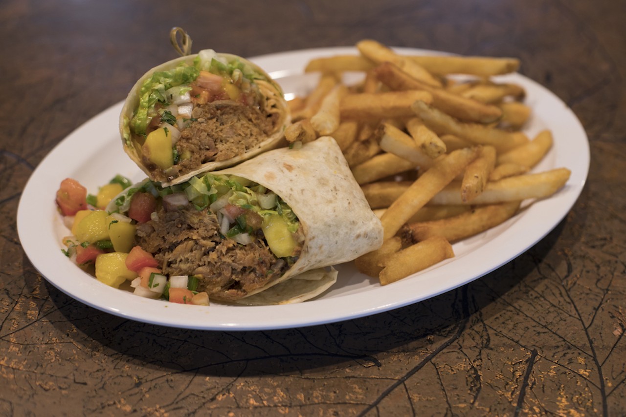 Choose either fries or coleslaw to round out the pulled pork wrap.