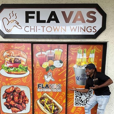 Flava's Chitown Wings4819 E Busch Blvd., TampaOpening last September, Flava's is all about, you guessed it, wings. The new spot offers dozens of chicken wing variations—from unique sauces to dry rubs, and everything in between. Just a handful of wing flavors include chili lime, honey barbecue, ghost pepper, Nashville hot, mango habanero and garlic parmesan. Flavas co-owners Jacques Brooks (pictured) and partner Deonta Taylor recently relocated from Chicago, and wanted to bring a taste of home back to Tampa. A few Chicago-inspired items on their menu include a Polish sausage topped with cheese, grilled onions and peppers, and the city's beloved pizza puff, which is basically a fancy Hot Pocket.Photo by via Flavas restaurant
