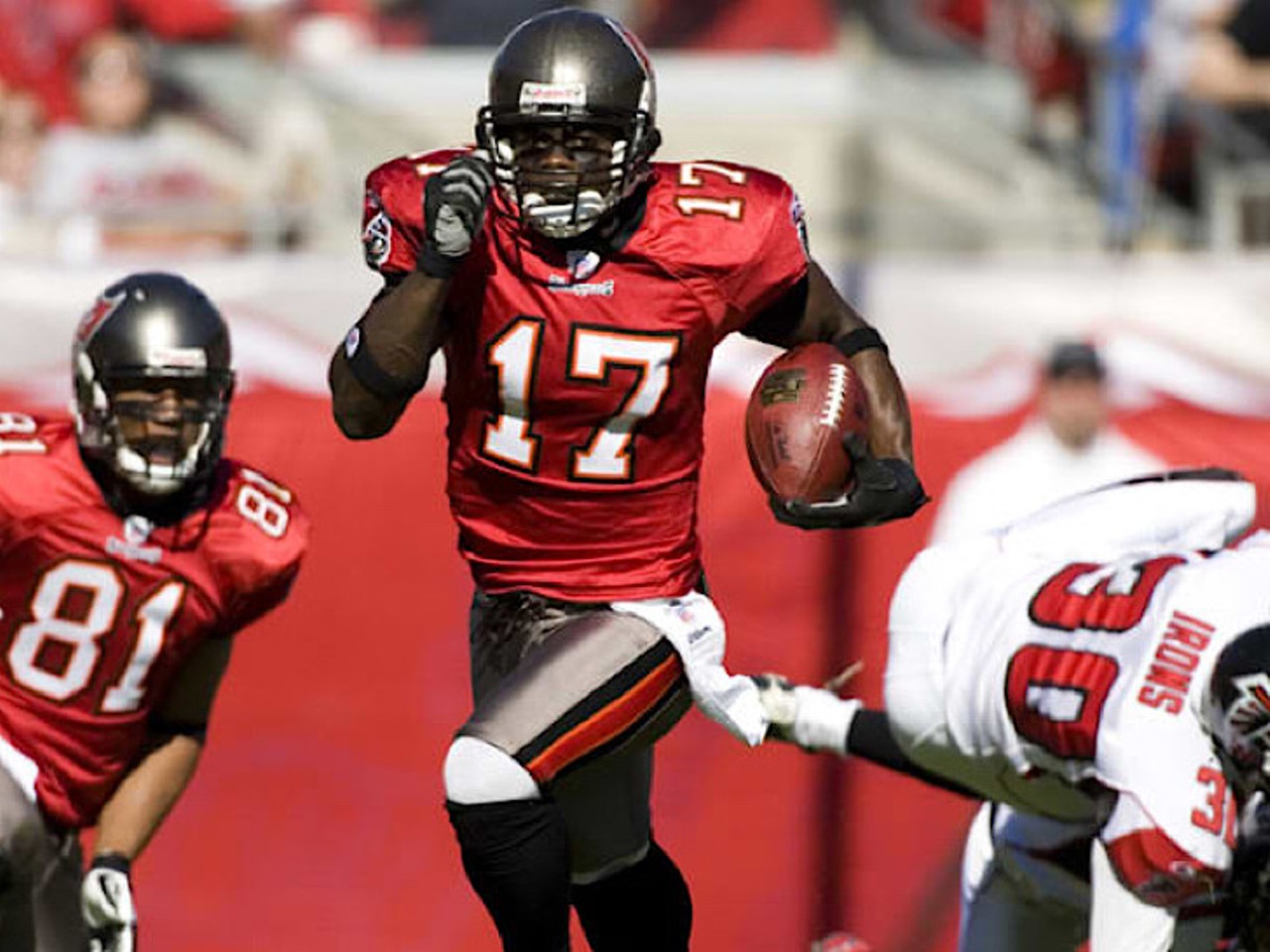 It took the Tampa Bay Buccaneers 32 seasons to return a kickoff for a touchdown 
After 32 years, it had to happen eventually, right? Well, in 2007 it did. Micheal Spurlock took one to the house for 90 yards from a kick by Falcons kicker Morten Anderson (holy throwback). The first punt return for a TD took place 13 years previously, which was taken back by Vernon Turner for 80 yards. 
Photo via buccaneers.com