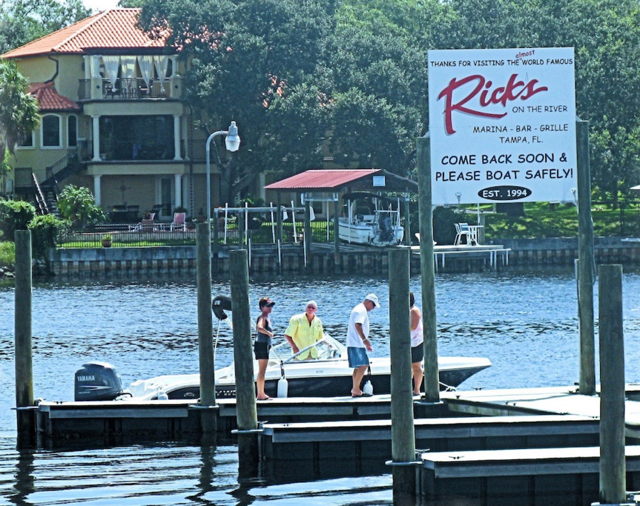 Rick’s on the River
What to get: A cold beer and a cover band
2305 N Willow Ave., Tampa, 813-251-0369
Whether you pull in by boat or car, this no frills waterfront staple on the Hillsborough River is the perfect place for you and the gang share a pitcher, and grab a tray of oysters, or just take in some local cover band since the bar has live music daily. 
Photo via Rick’s on the River website