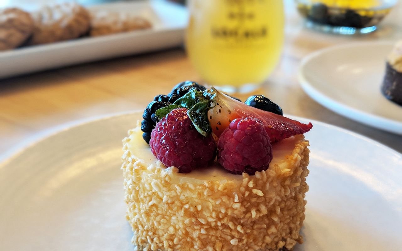 Locale and FarmTable's mascarpone cheesecake goes great with blueberry cider from Slim Pickens.