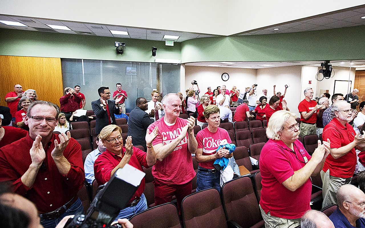 APPLAUSE, APPLAUSE: The crowd reacts to the Hillsborough County Commission vote on June 5 to repeal the county’s ban on recognition of gay pride.