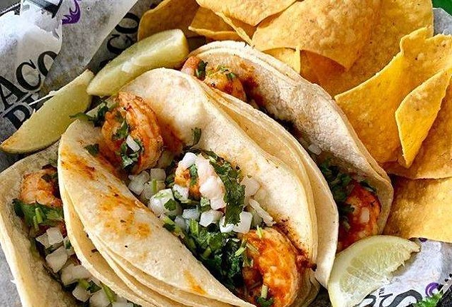 Taco Bus
    Multiple locations
    $6.99 for 2 blackened shrimp tacos with your choice of tortilla topped with cheese, cabbage, pico de gallo. Ordering options: Takeout (call-in), Dine-in.
    Photo via Taco Bus