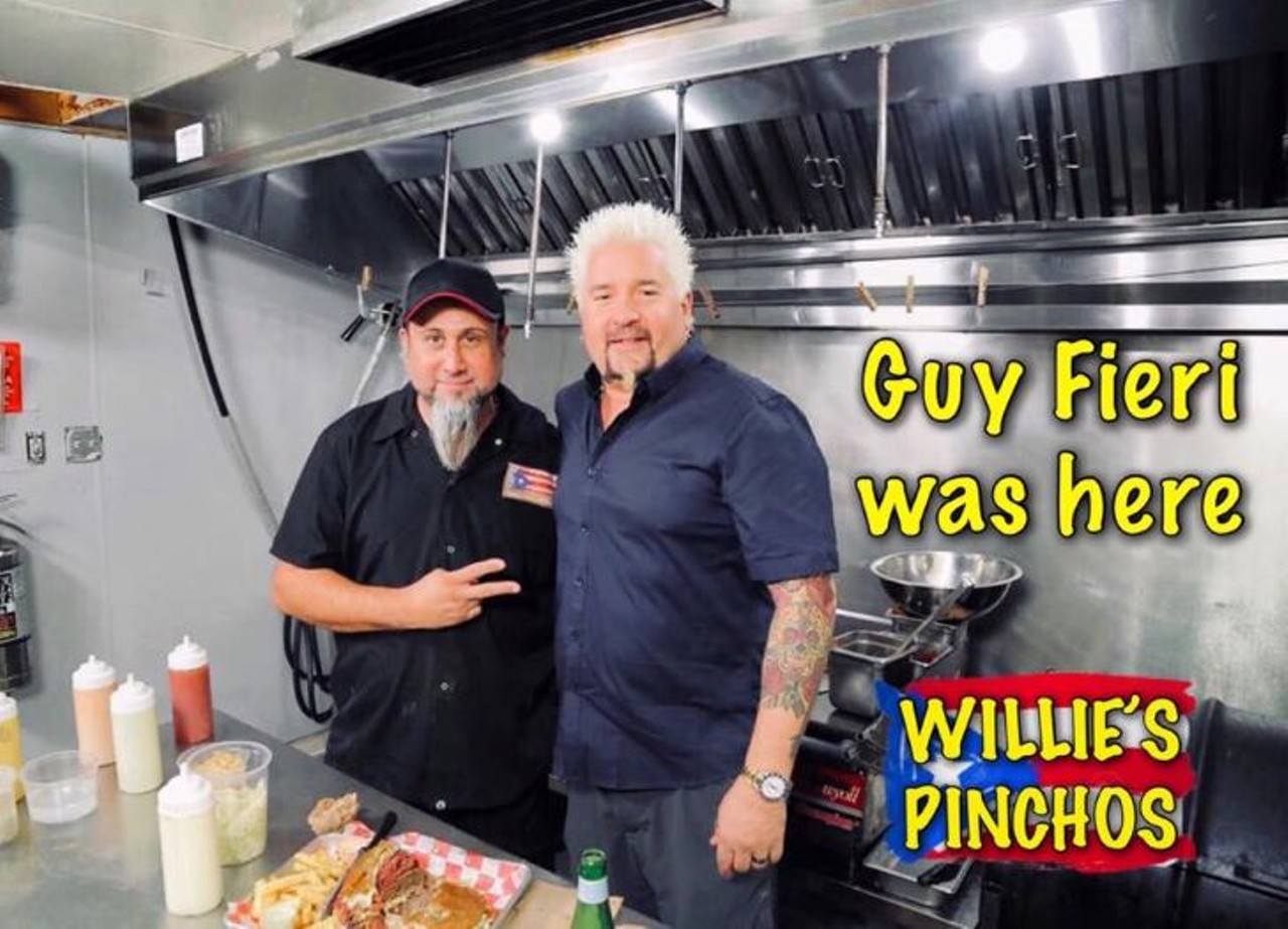 Willie's Pinchos 
1718 N. Goldenrod Rd., Orlando
Owner Willie Garcia settled in Orlando after leaving Puerto Rico at the age of 15. Fieri enjoyed the plantain mofongo with carnitas. The restaurant also specializes in jibaritos, pastrami and beef sandwiches with flattened plantains instead of bread.
Photo via Willie's Pinchos&#146; Facebook