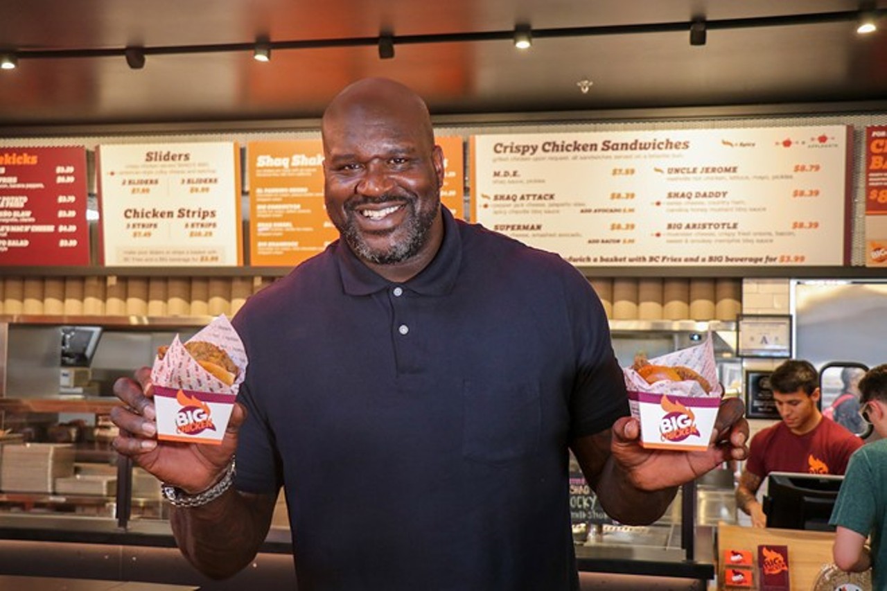 Big Chicken  
Address TBA, Phone number TBA
Big Chicken, founded by NBA Hall of Famer Shaquille O'Neal, is coming to Tampa Bay. The company signed a 45-unit franchising deal with hospitality development company DMD Ventures, and Big Chicken is expected to come to Orlando, West Palm Beach, Fort Lauderdale, and Miami as well as Tampa Bay. The opening date and location have not yet been released. The menu features specialty chicken sandwiches like the Big & Sloppy, featuring mac n cheese, crispy fried onions, and roasted garlic bbq aioli. Sides include jalapeno slaw, “dirty fries” and more. 
Photo via All Points PR