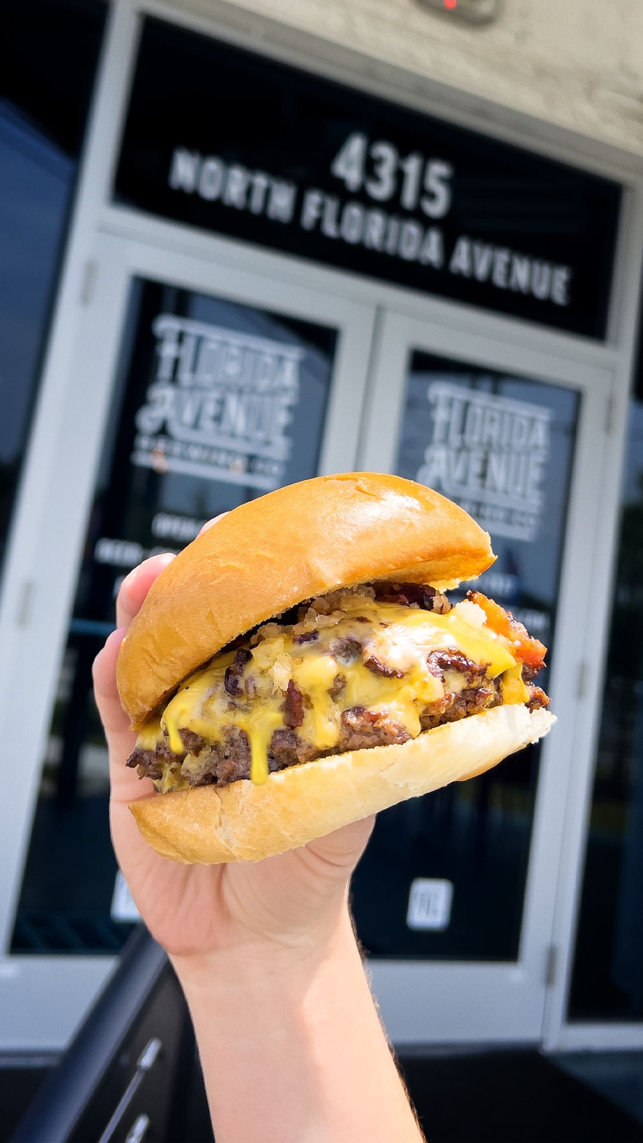 
Florida Avenue Brewing Co.
Locations in Seminole Heights & Wesley Chapel
Florida Avenue Smash Burger: Two 4 oz. smash patties, sautéed onions, bacon, American cheese and roasted jalapeño aioli; all served on a toasted potato bun.($17)
Photo courtesy of Florida Avenue Brewing Co.