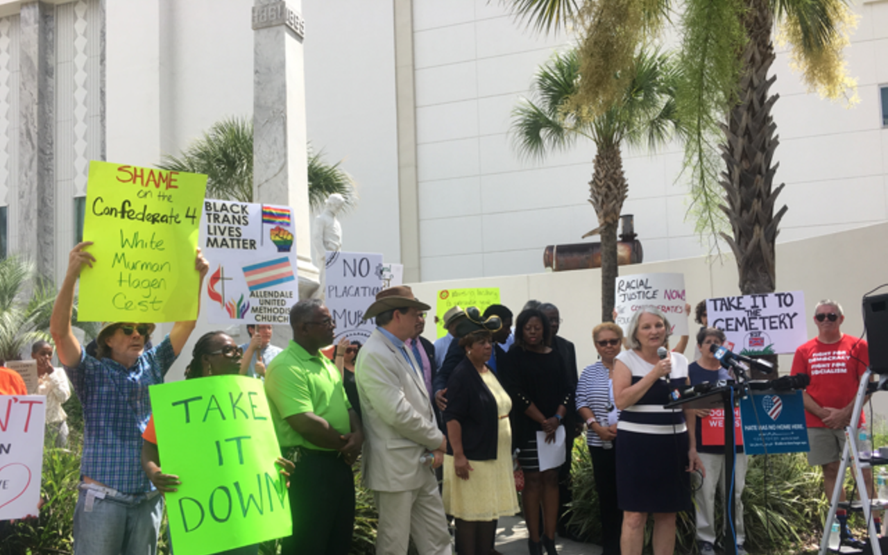 In June, County Commissioner Pat Kemp and other activists called for the statue's removal.