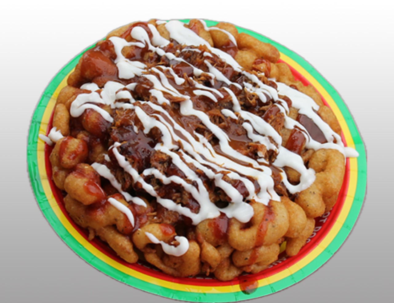 TEMPERAMENTAL HOG FUNNEL CAKE
Funnel cake mix combined with cornmeal and BBQ seasoning rub to create a crunchy delicious funnel cake that is topped with pulled pork. YOU pick which temperament you want on your cake. Happy - sweet Angry - hot Furious - super hot Then we smooth it down with cream cheese.
Location: The Best Around 