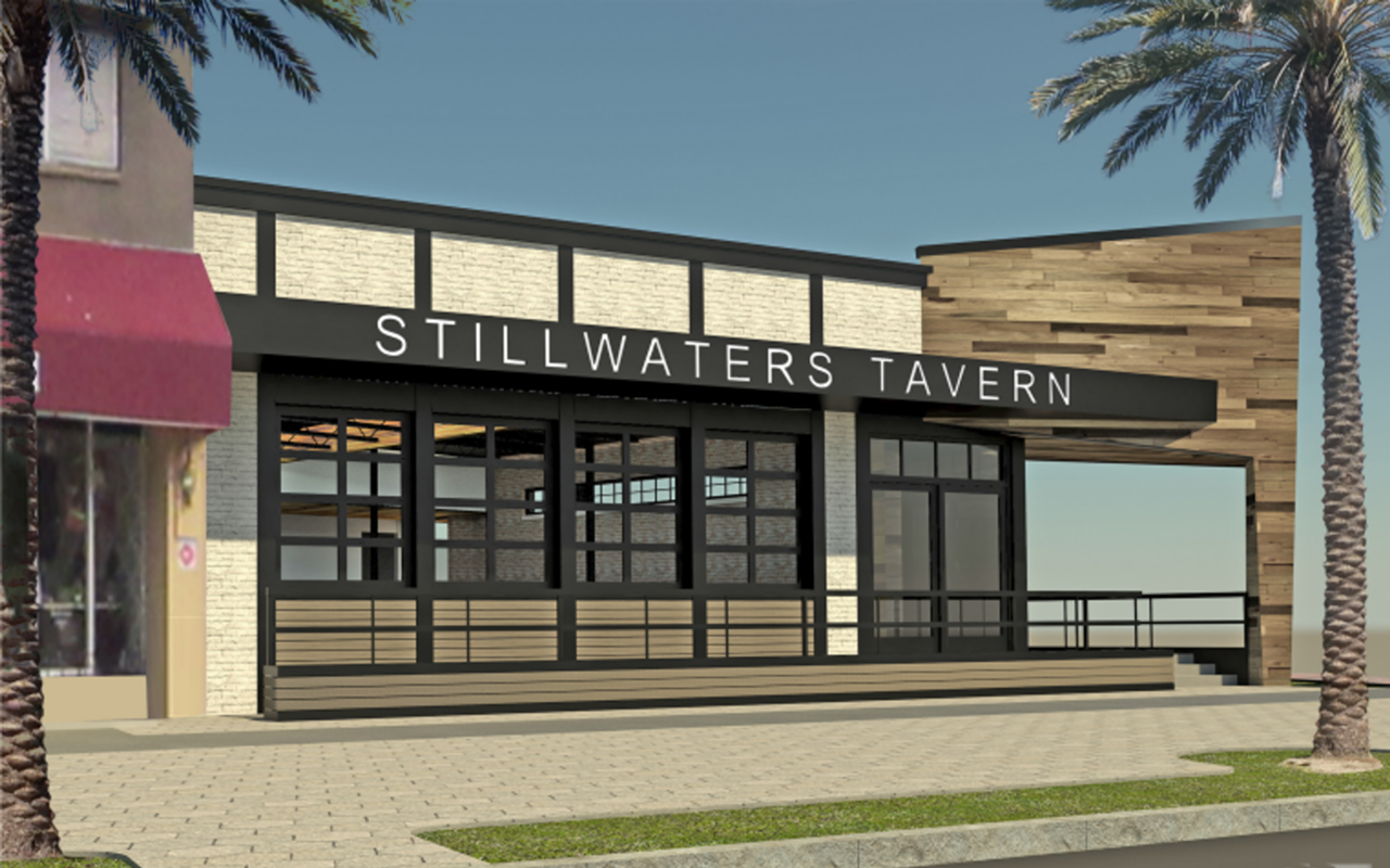 A rendering of the Stillwaters Tavern's exterior.