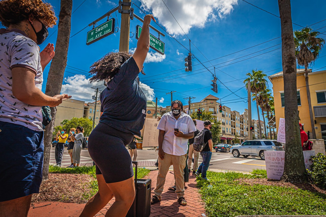 Black Lives Matter and back the blue protesters meet outside South Tampa CVS