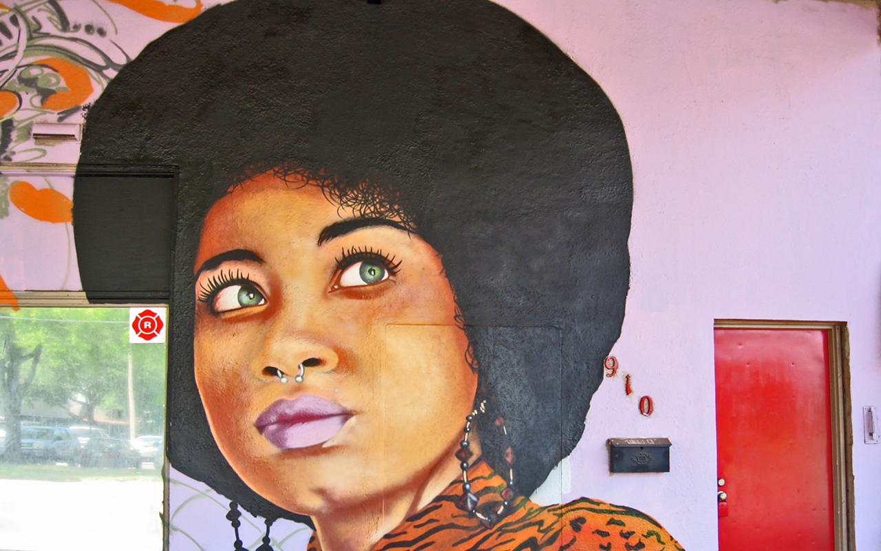 AFRO-TASTIC: Allan Leper Hampton’s portrait welcomes visitors to the front patio area of Bloom Art Center.