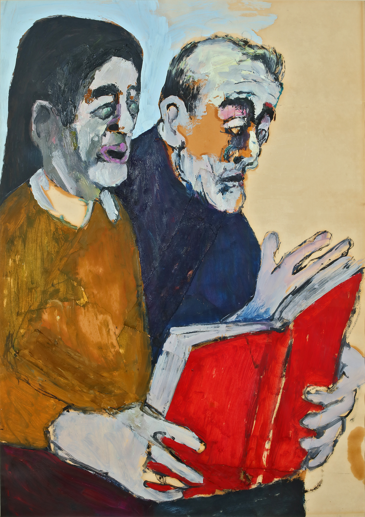 'Two Figures,' 1990, Oil, collage, and fabric on paper