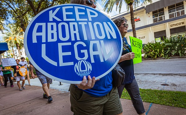 Reproductive rights activists demonstrate in St. Petersburg on Sept. 3, 2022.
