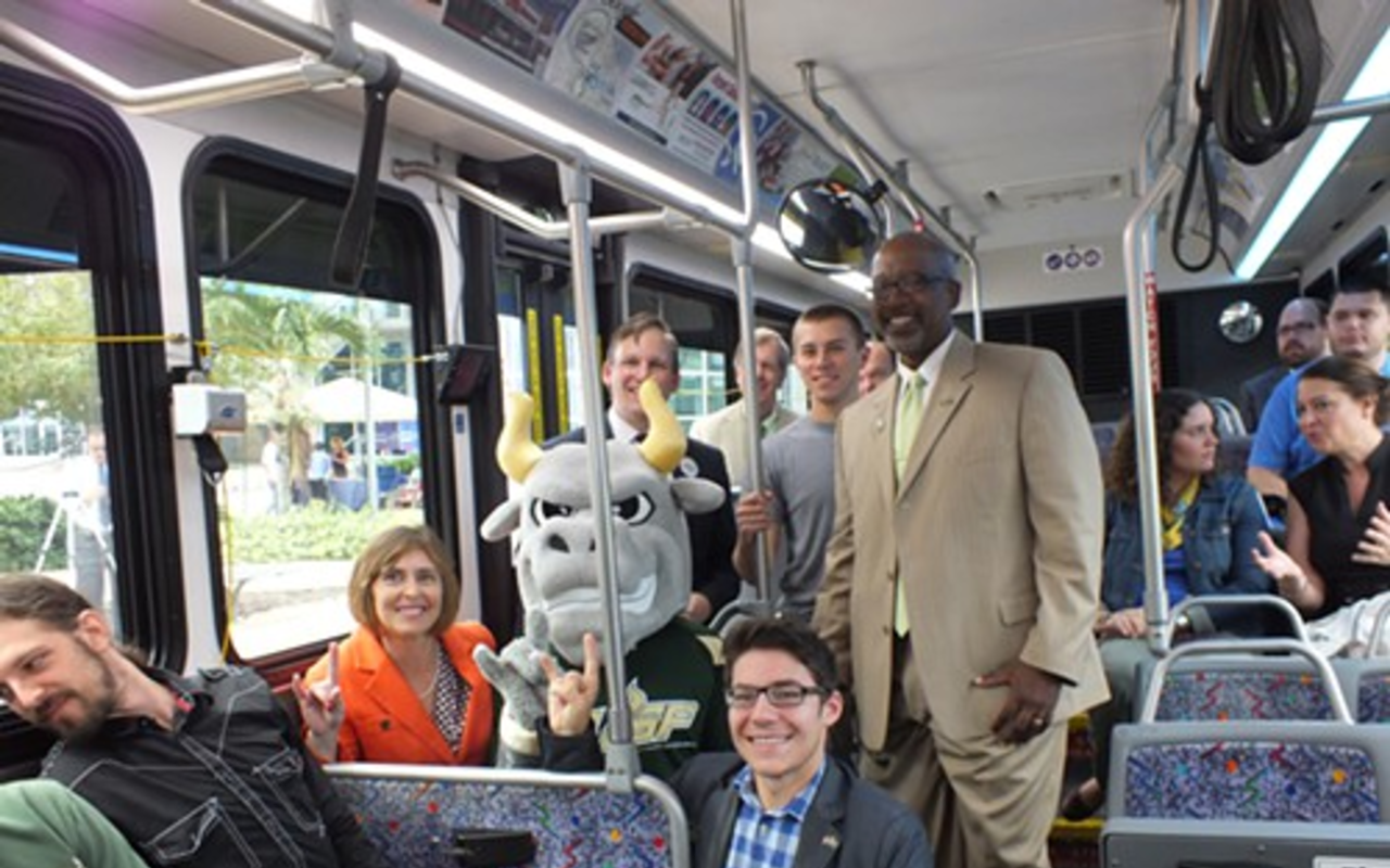 (L-to-R) Congresswoman Kathy Castor, USF's Mascot Rocky , Pinellas County Commissioner Ken Welch and others.