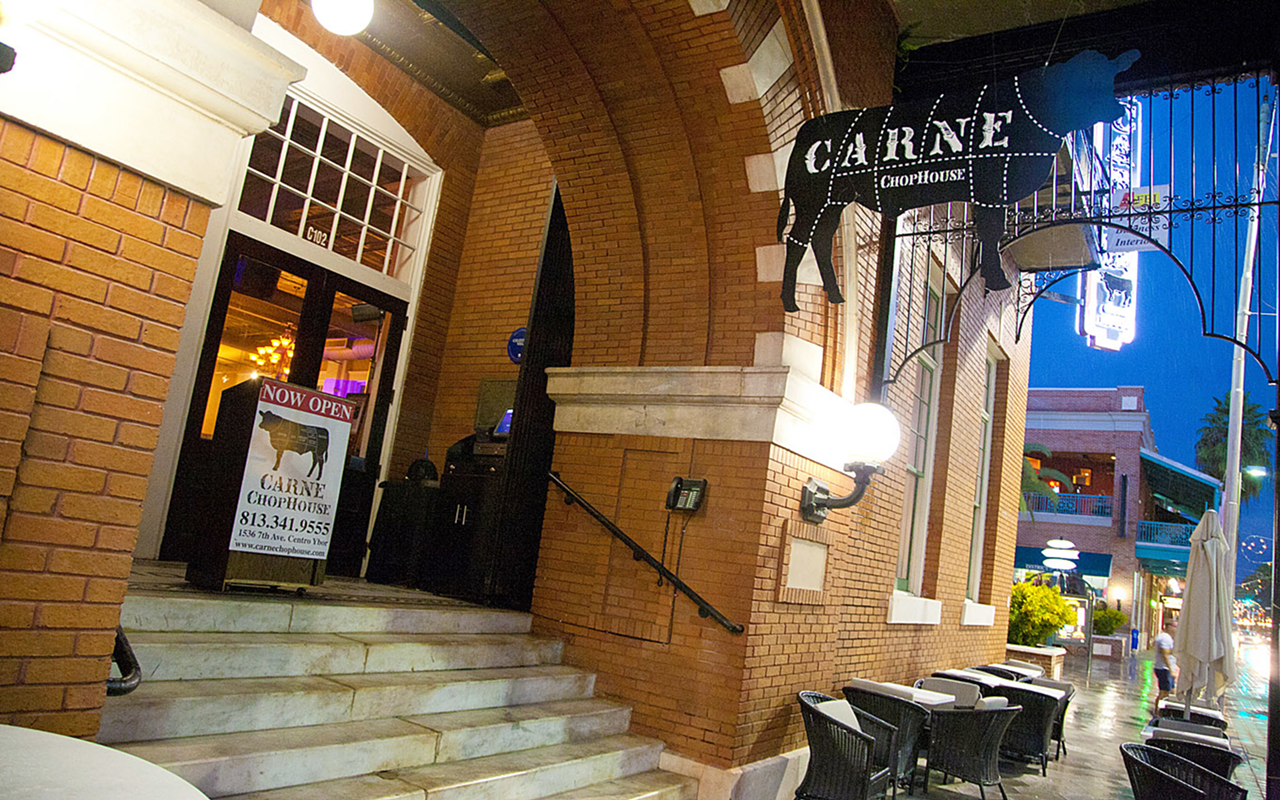 WELCOME TO OLD YBOR: Carne is situated inside El Centrol Espanol, once a social center for cigar workers.