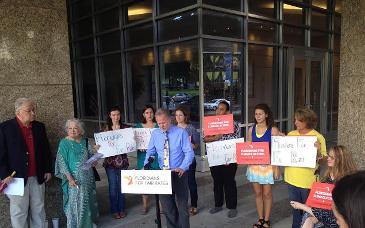 St. Pete City Councilman Karl Nurse and others protesting outside Duke Energy's headquarters in August of 2014.