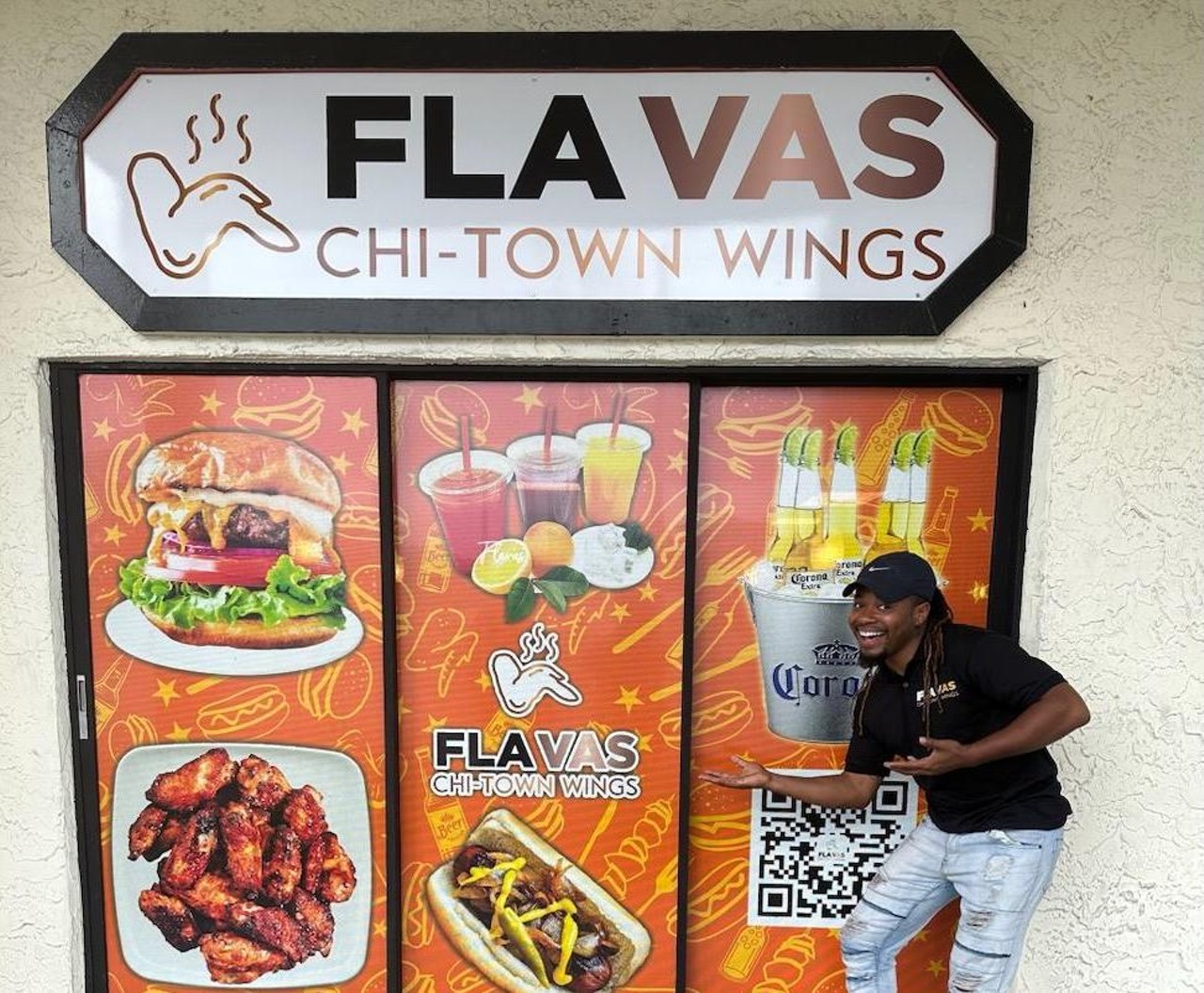 Flavas
4819 E Busch Blvd., Tampa
Flavas restaurant made its debut in September of 2023 specializing in chicken wings, burgers, hot dogs and freshly-squeezed lemonade. The new restaurant offers dozens of chicken wing variations—from unique sauces to dry rubs, and everything in between. Just a handful of wing flavors include chili lime, honey barbecue, ghost pepper, Nashville hot, mango habanero and garlic parmesan. Flavas co-owners Jacques Brooks (pictured) and partner Deonta Taylor recently relocated from Chicago, and wanted to bring a taste of home back to Tampa. A few Chicago-inspired items on their menu include a Polish sausage topped with cheese, grilled onions and peppers, and the city's beloved pizza puff, which is basically a fancy Hot Pocket.
Photo via Flavas