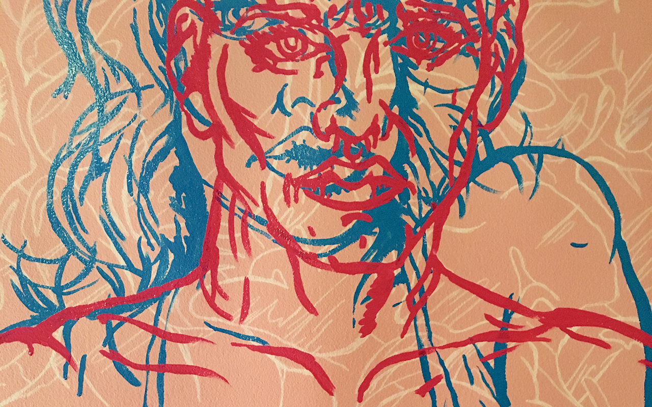 detail of "Boyz and Girlz", 2017, acrylic, latex, enamel on paper.