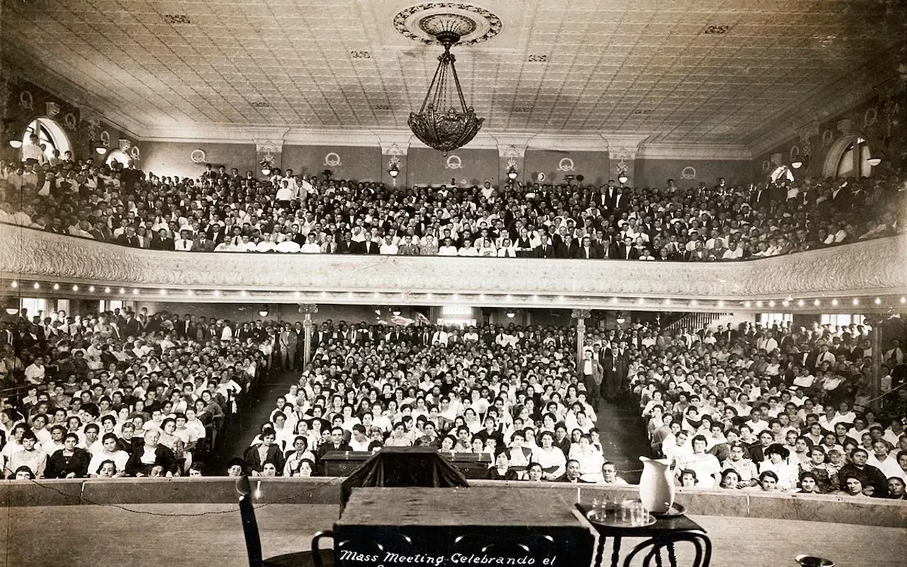 Inside Ybor City, Florida, Centro Asturiano de Tampa, a gathering during the sixth month of a 1920 cigar workers strike.