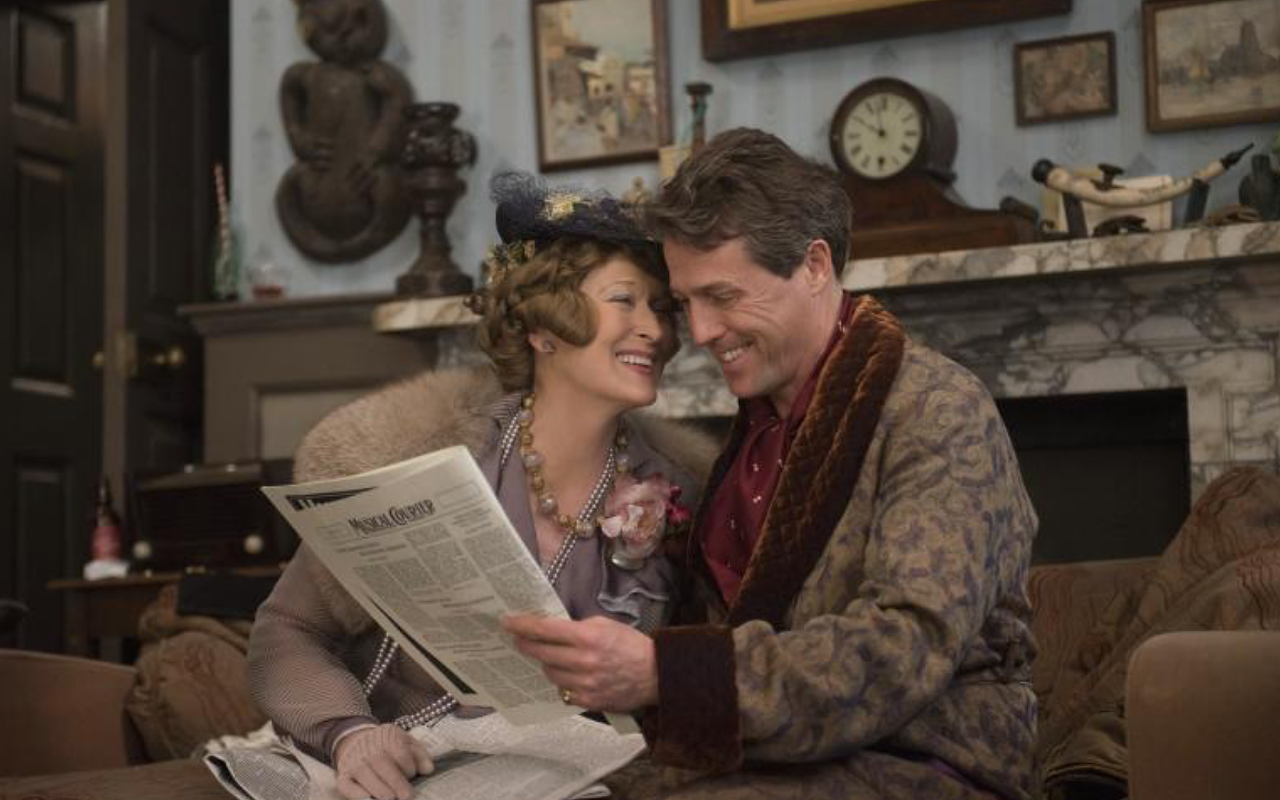 Meryl Streep as Florence Foster Jenkins and Hugh Grant as St Clair Bayfield in Florence Foster Jenkins, by Paramount Pictures, Pathé and BBC Films.