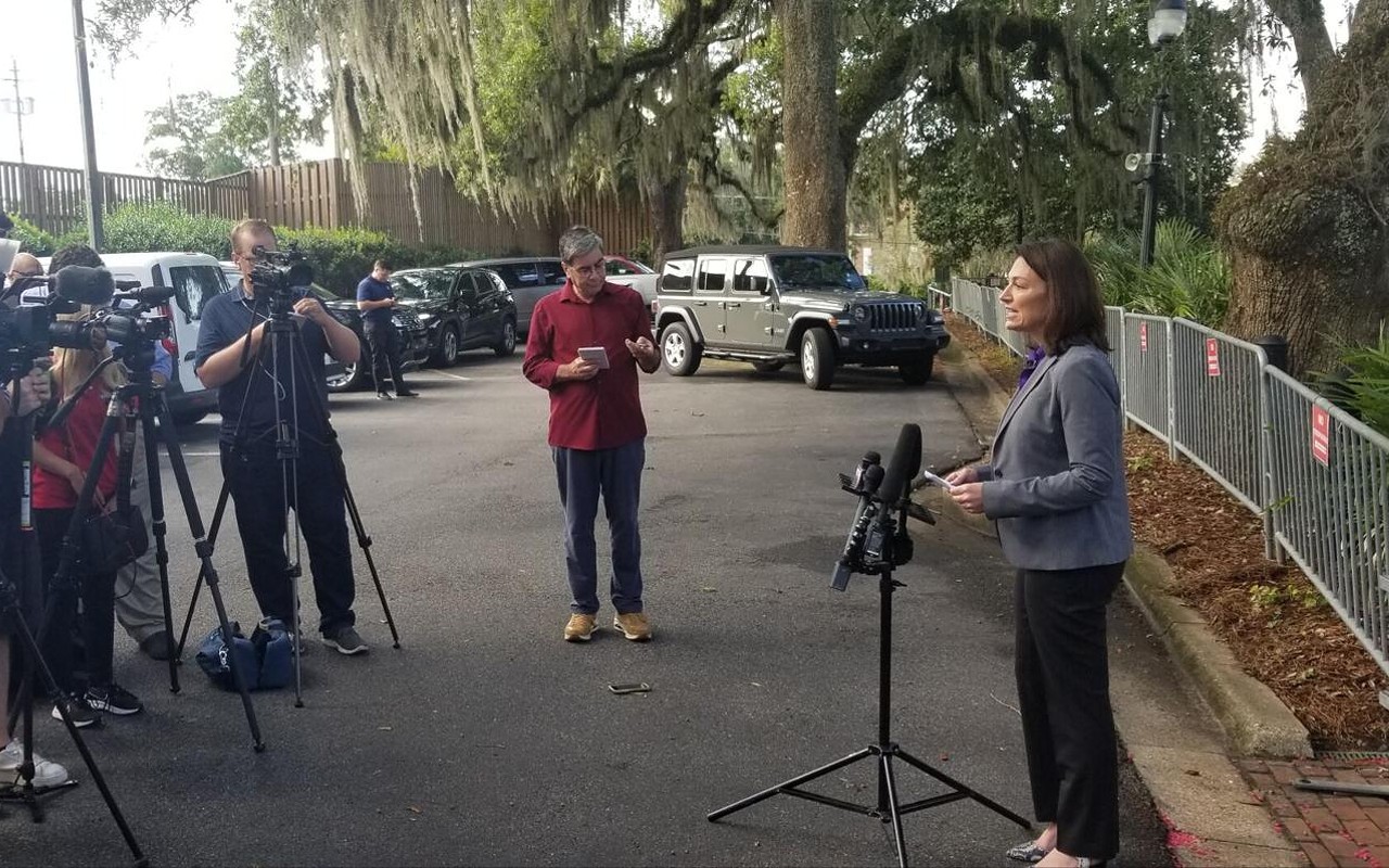 Democratic gubernatorial candidate Nikki Fried held a news conference Tuesday outside the governor's mansion.