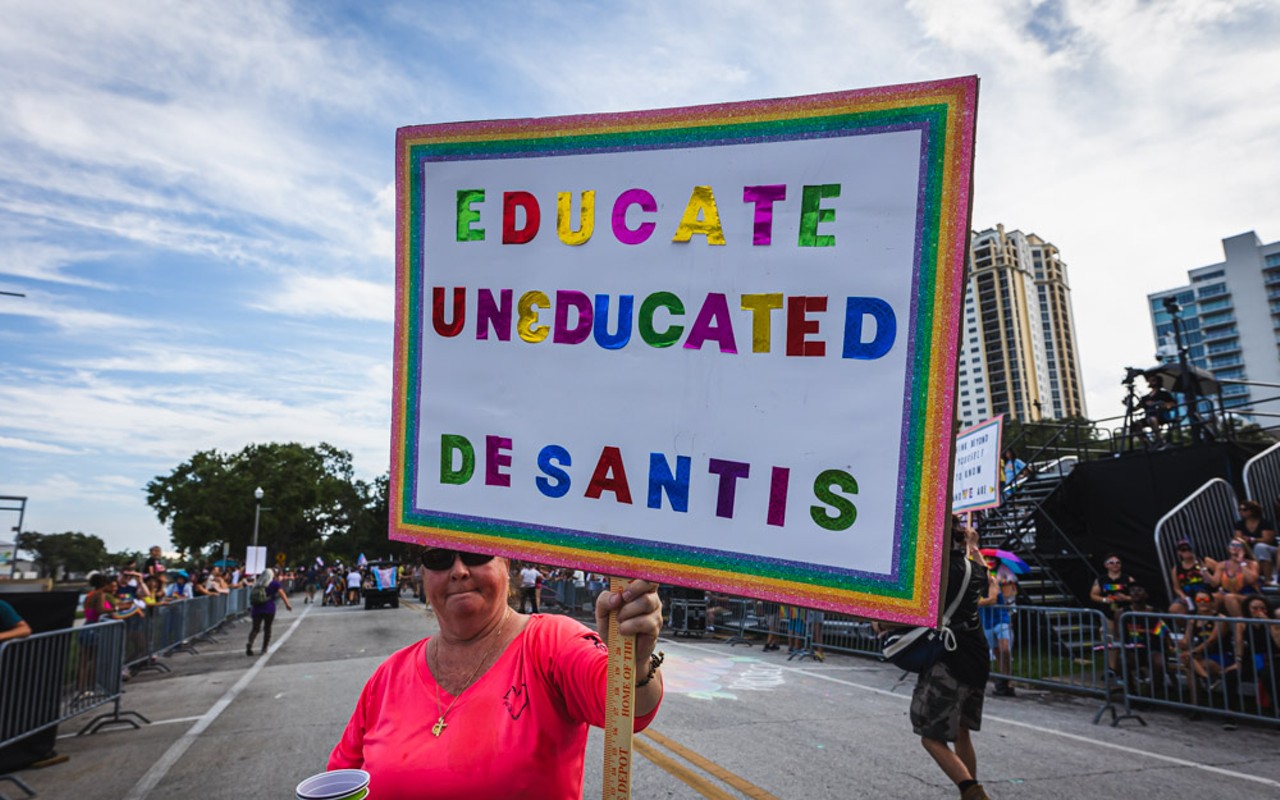 A sign at the St. Pete Pride parade on June 24, 2023.