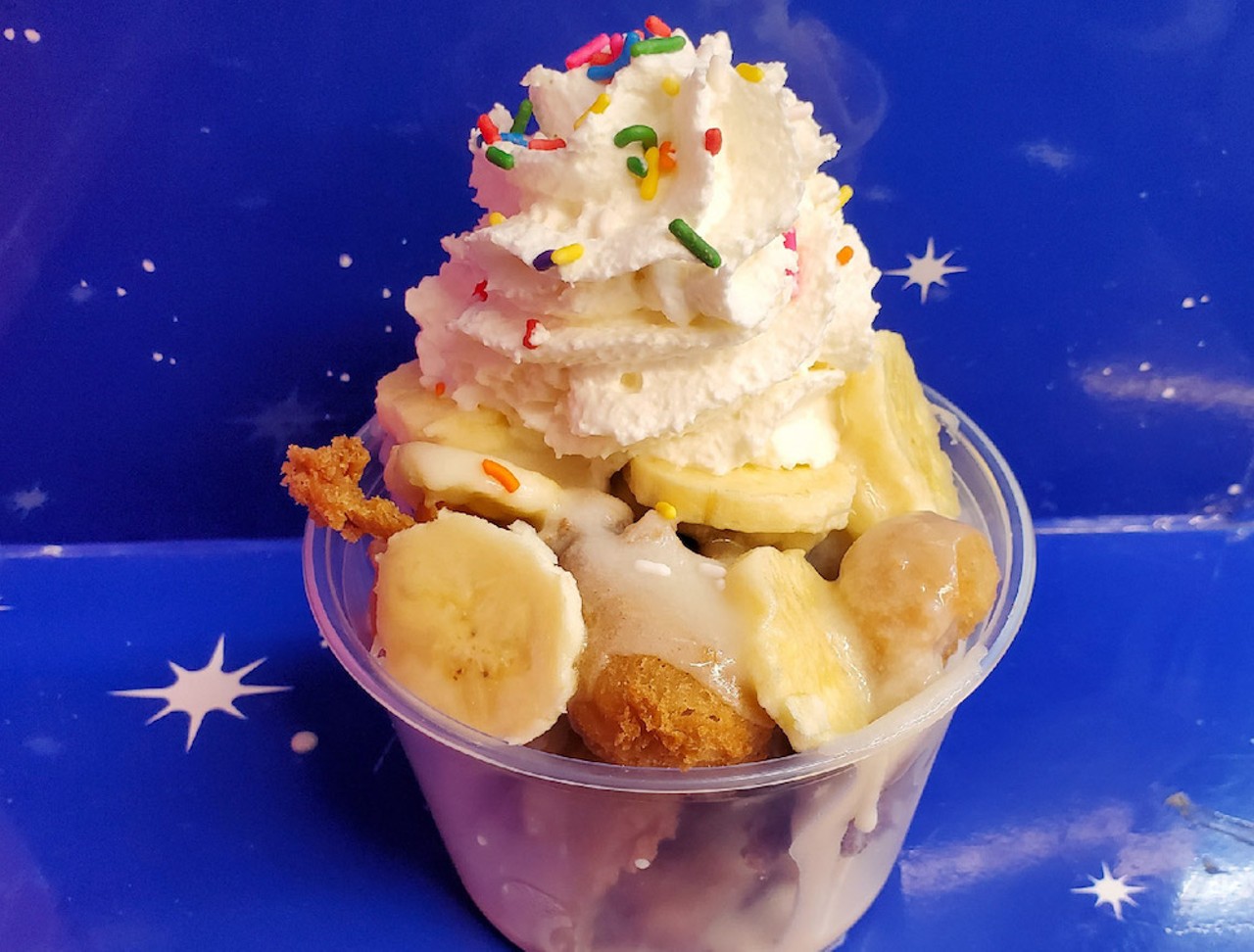 Deep-Fried Banana Pudding             
"Donut holes topped with Banana Pudding and whip cream & Caramel Drizzle on top."         
Where to find it: DeAnna's Steak Sundaes