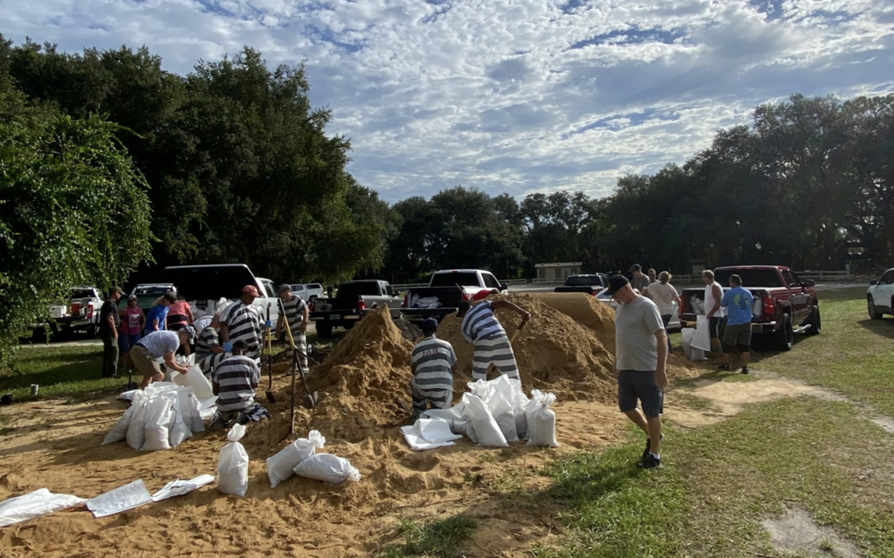 People incarcerated at Lake County Jail and Detention Center fill sandbags ahead of Hurricane Idalia. (Aug. 29, 2023)