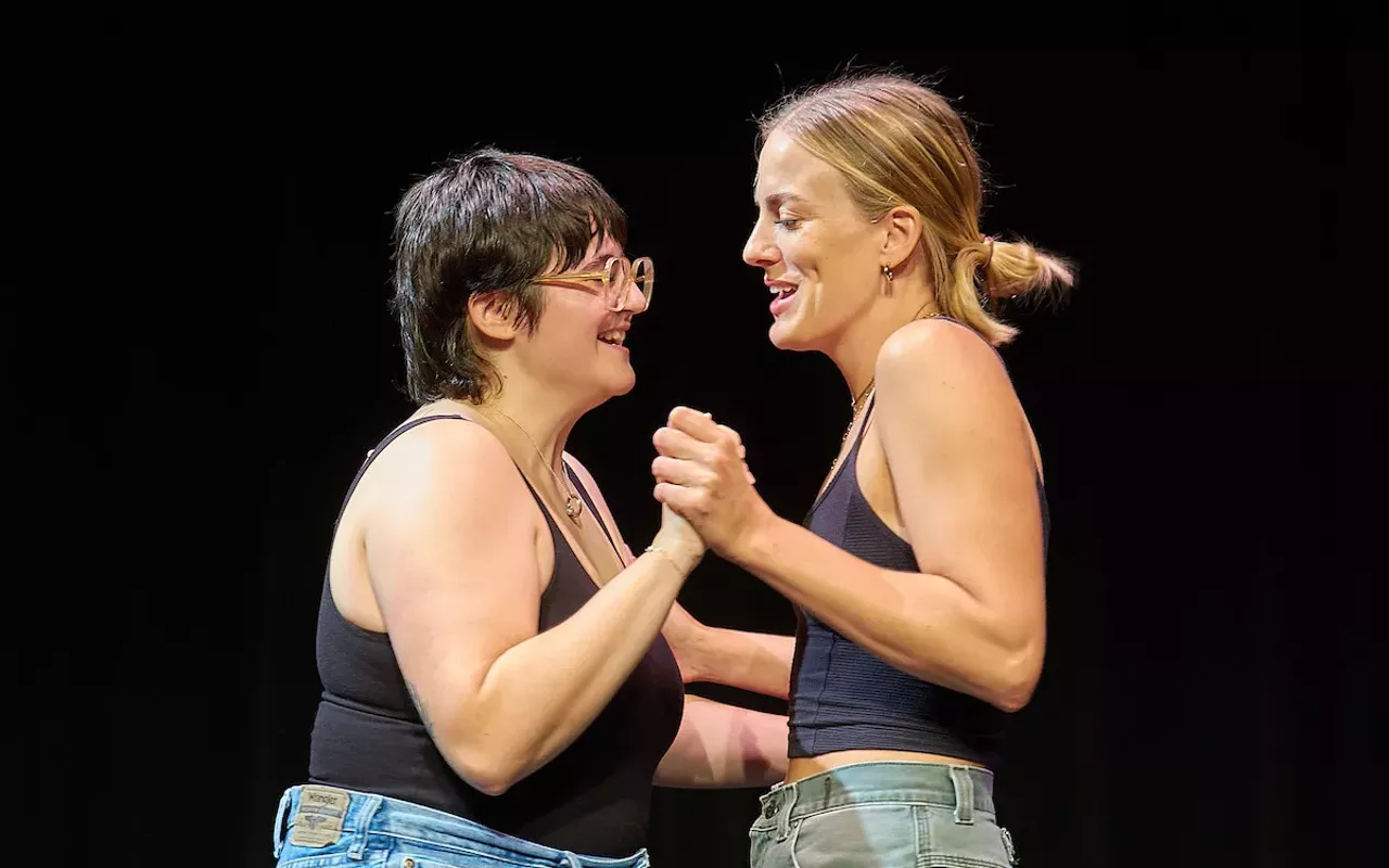 Ana Bernot-Reilly (L) and Hannah Aslesen of the improv duo Mom and Dad from Atlanta, Georgia.