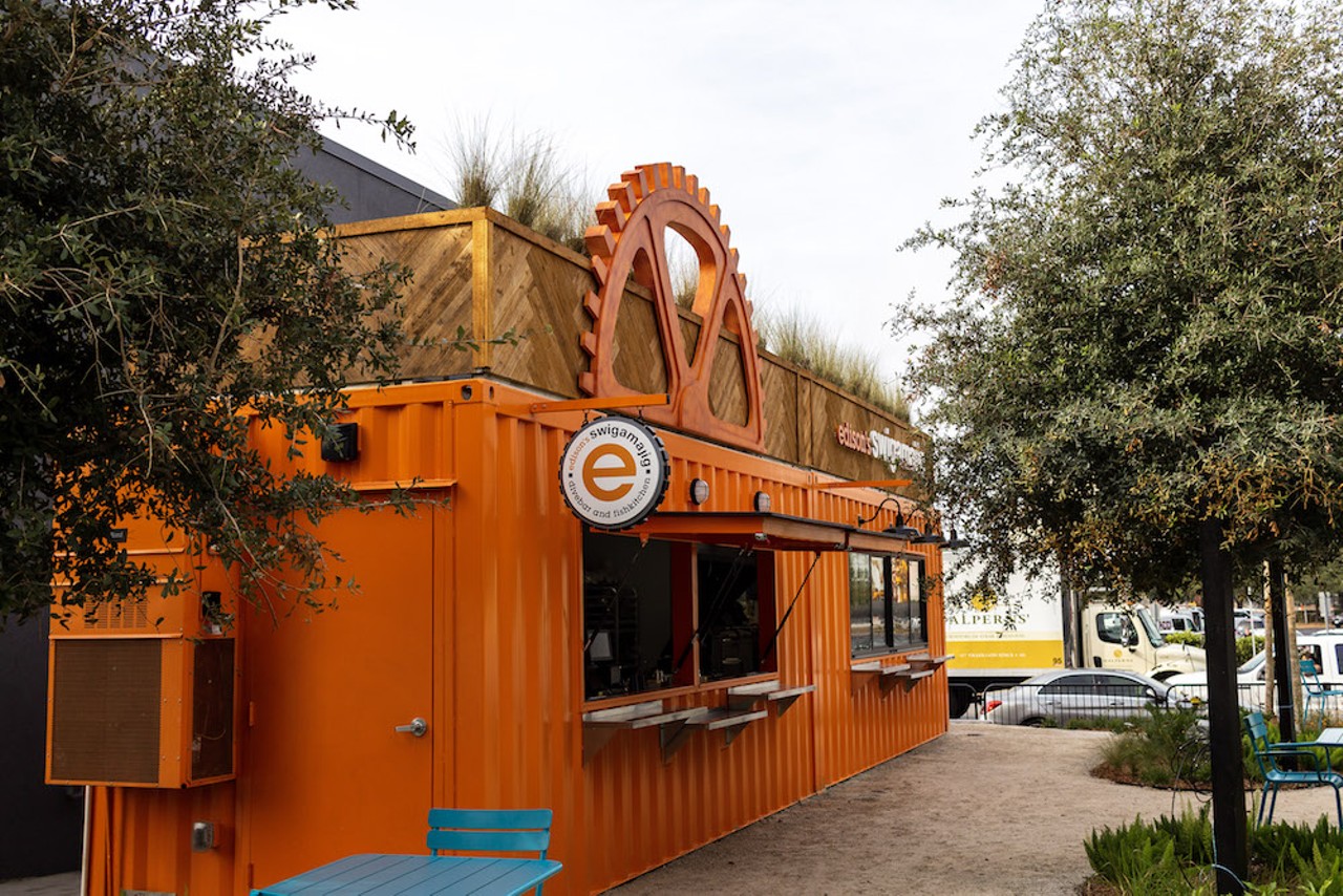 edison's swigamajig is a dive bar and fish kitchen occupying two shipping containers.