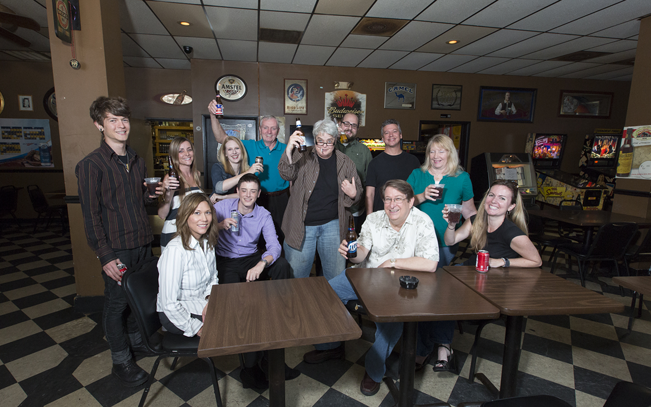 REELING: The Tampa Theatre’s cinema staff grabs a cold one at downtown Tampa’s Hub.