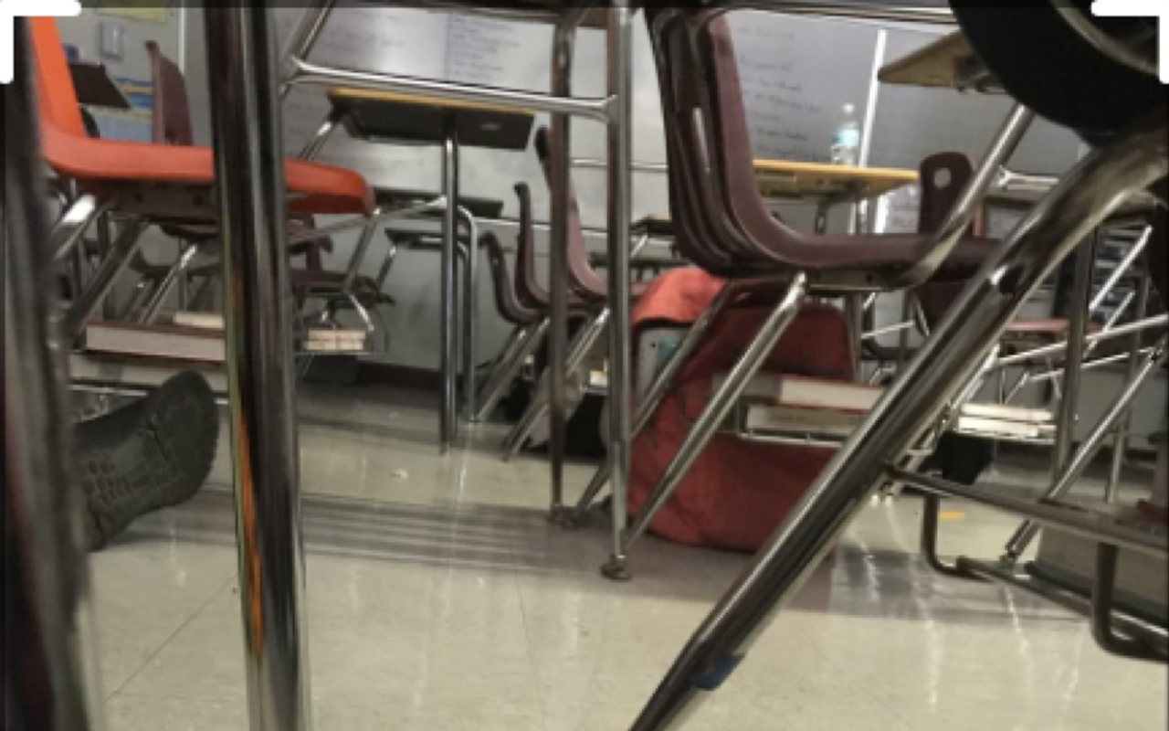 Photo from the perspective of student Aidan Minoff hiding from an active shooter at Marjory Stoneman Douglas High School of Parkland, Florida.