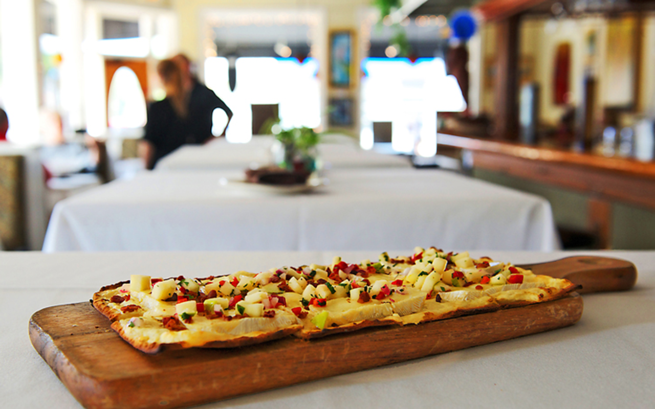 ENERGY SNACK: Enjoy Currents' brie and apple salsa flatbread during your break from pedaling.