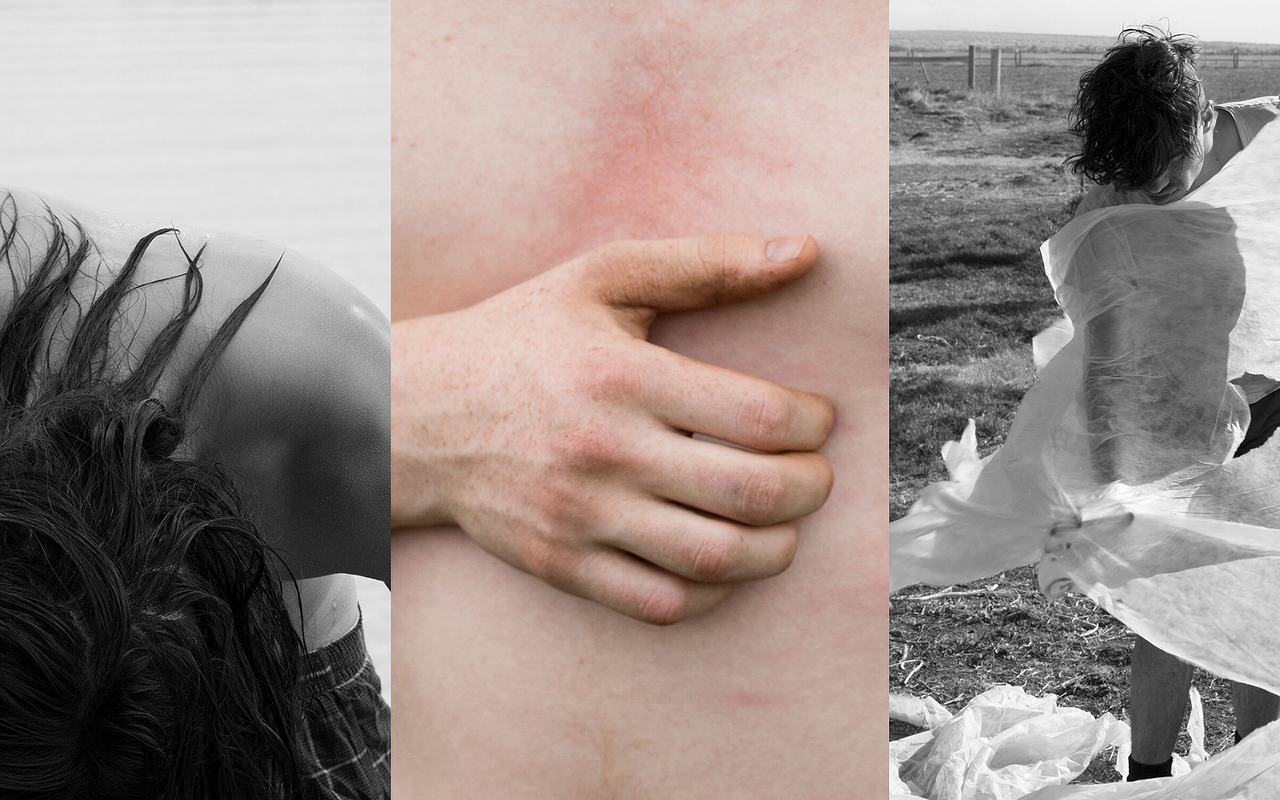 Left: "After Swimming," 2015, gelatin silver print, 8 ¾ x 7 in.; Right: "Cover," 2013, gelatin silver print, 15 x 12 in.;
Center: "Chest," 2015, archival pigment print, 6 ¼ x 5 in.; © Sam Contis, courtesy the artist and Klaus von Nichtssagend Gallery, NY — all up for choosing (sort of) at the Museum of Fine Art in St. Petersburg