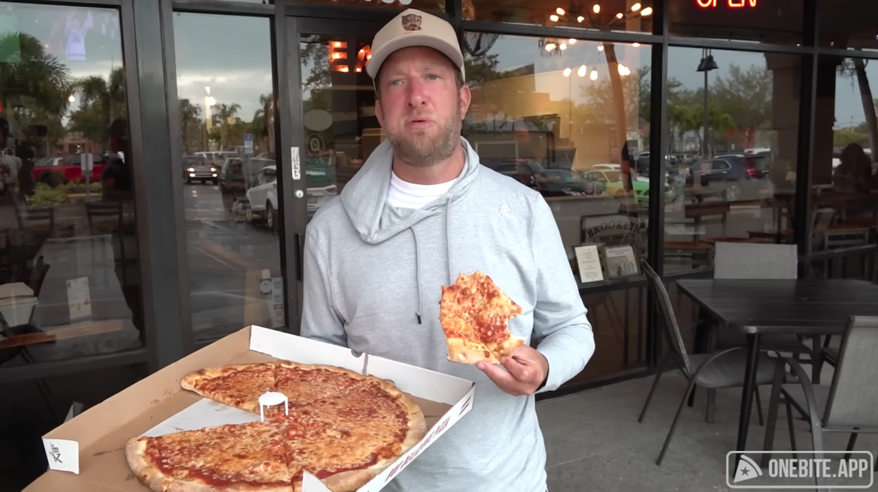 Brooklyn Pizza Company (7.4)10785 Park Blvd. SeminoleOwner Brad Fisher says he uses a nearly-200-year-old dough recipe, with Portnoy picking up on the tried and true results. “Nothing tricky, you know what you’re gonna get. Good, solid, set-your-watch-to-it kind of pizza,” he added.Photo via One Bite Pizza Reviews/YouTube (screengrab by Creative Loafing Tampa Bay)