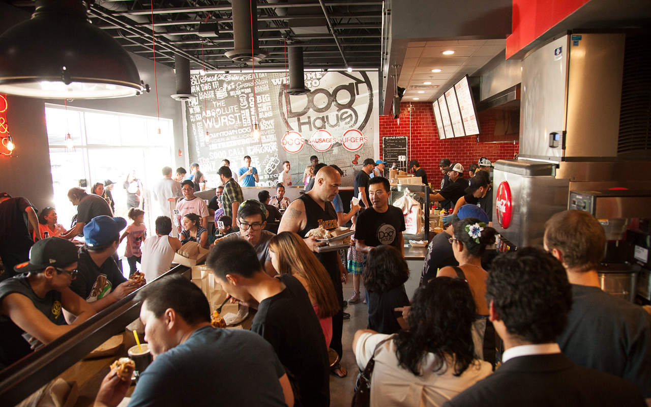 Inside Dog Haus's buzzing West Covina location in Los Angeles.