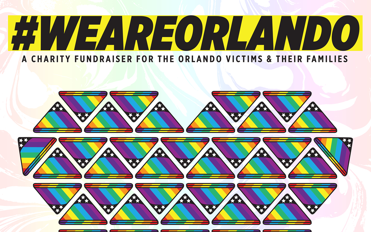 A poster for the benefit features 49 rainbow flags for the people lost in the Pulse nightclub attack.