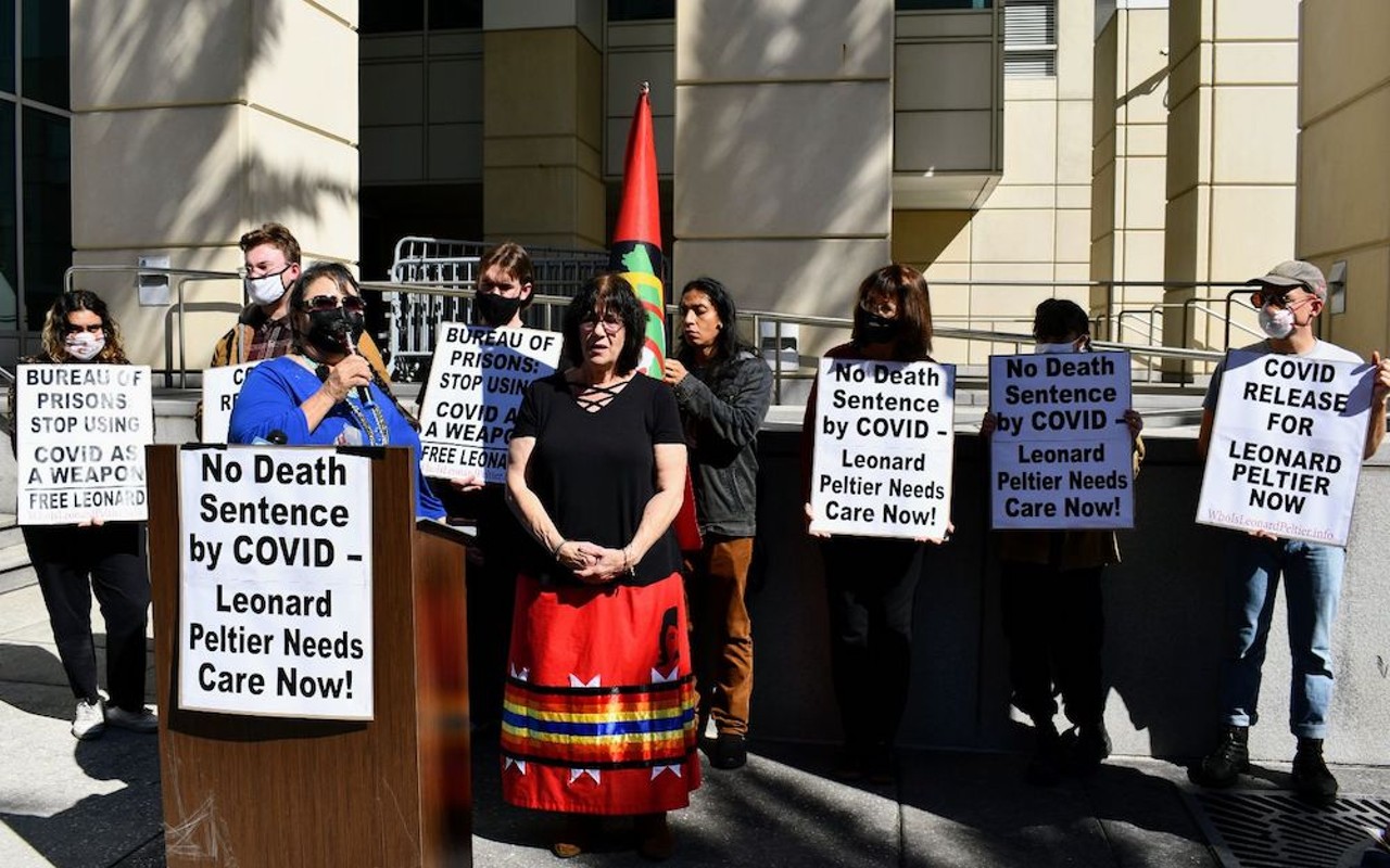 Indigenous activists call for Leonard Peltier's release in downtown Tampa.