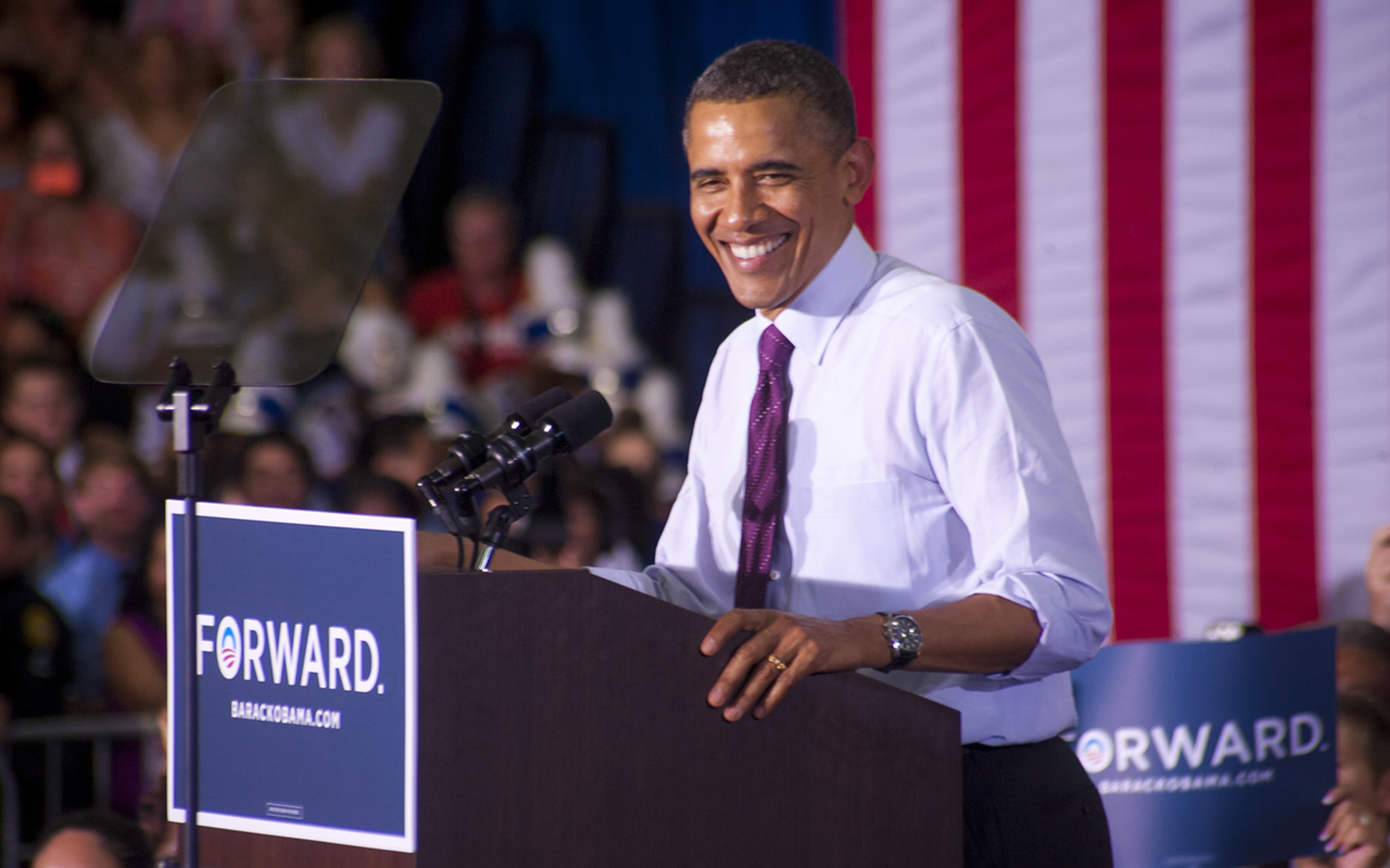 GREETING HIS FANS: Obama spoke to an enthusiastic crowd at Hillsborough Community College in Tampa last Friday.