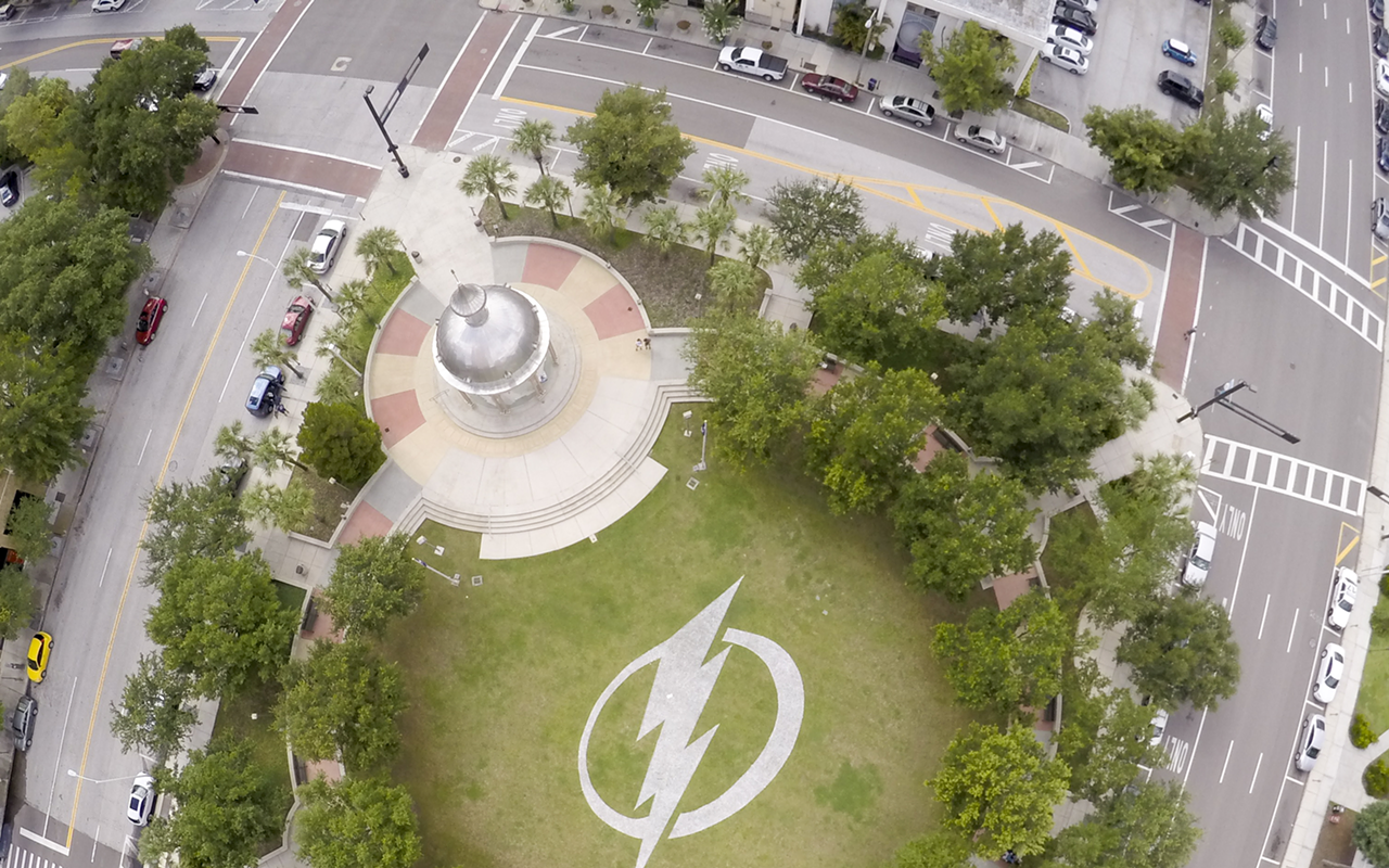 The festive lightning bolt that struck down during the 2015 Stanley Cup Playoffs at Joe Chillura Courthouse Square.